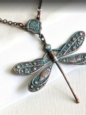 Patina Copper Dragonfly Pendant Necklace - Unbranded